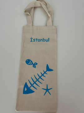 Marine Desenli Tahta Baskı Şişe Çantası