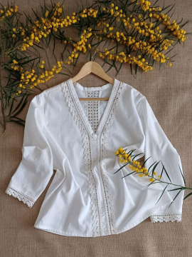 Beyaz Arkası Dantelli Bluz Beyaz