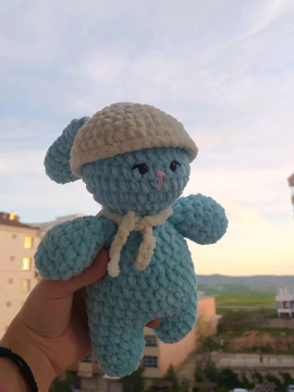 Amigurumi Şapkalı Tavşan Açık Mavi