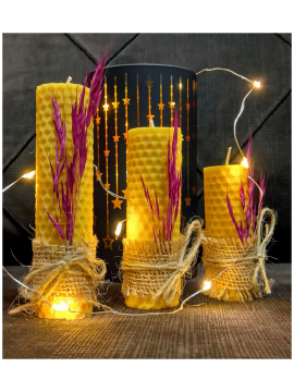 3 Lü Set Balmumu Mum Mor Şile Çok Renkli