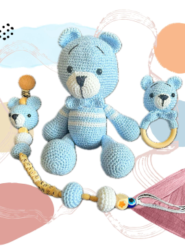 Amigurumi Ayıcık Uyku Arkadaşı 3lü Set Açık Mavi