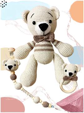 Amigurumi Ayıcık Uyku Arkadaşı 3lü Set Bej