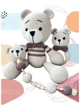 Amigurumi Ayıcık Uyku Arkadaşı 3lü Set Bej