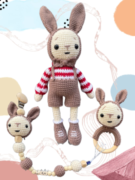 Amigurumi Gezgin Tavşan Uyku Arkadaşı 3'lü Set Kahverengi