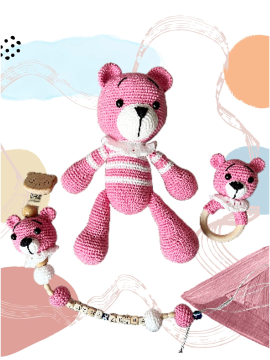 Amigurumi Ayıcık Uyku Arkadaşı 3lü Set Pembe