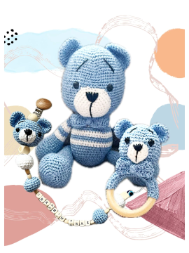 Amigurumi Ayıcık Uyku Arkadaşı 3lü Set Koyu Mavi