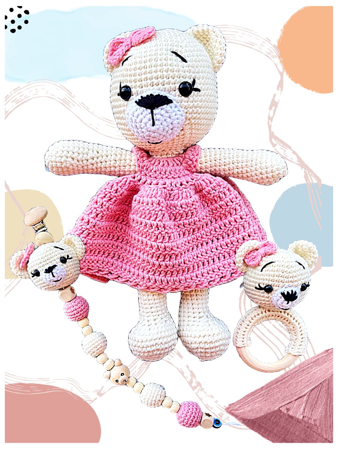 amigurumi-sik-ayicik-uyku-arkadasi-3lu-set-pembe