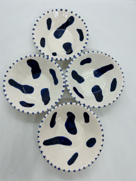 Mavi Beyaz Desenli Çini Çay Tabağı, 4 Lü Set Çok Renkli