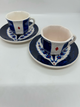  El Boyaması, Çini Kahve Fincan Takımı, 2li Set Çok Renkli