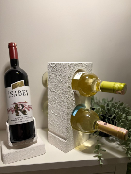 Handmade Beton Şaraplık Seti, El Yapımı Şık Dekoratif Şaraplık Beyaz