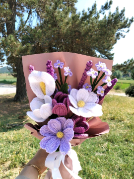 Karışık Örgü Buketi Mor