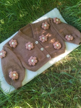 Crop Çiçekli Hırka  Kahverengi
