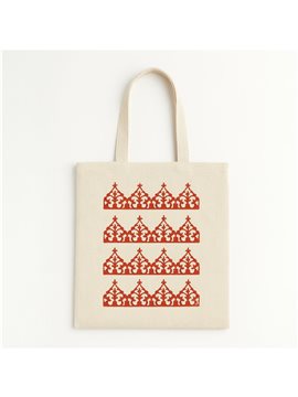 Ahşap Baskı Desenli Krem Buldan Omuz Çantası 38x42 Cm Turuncu