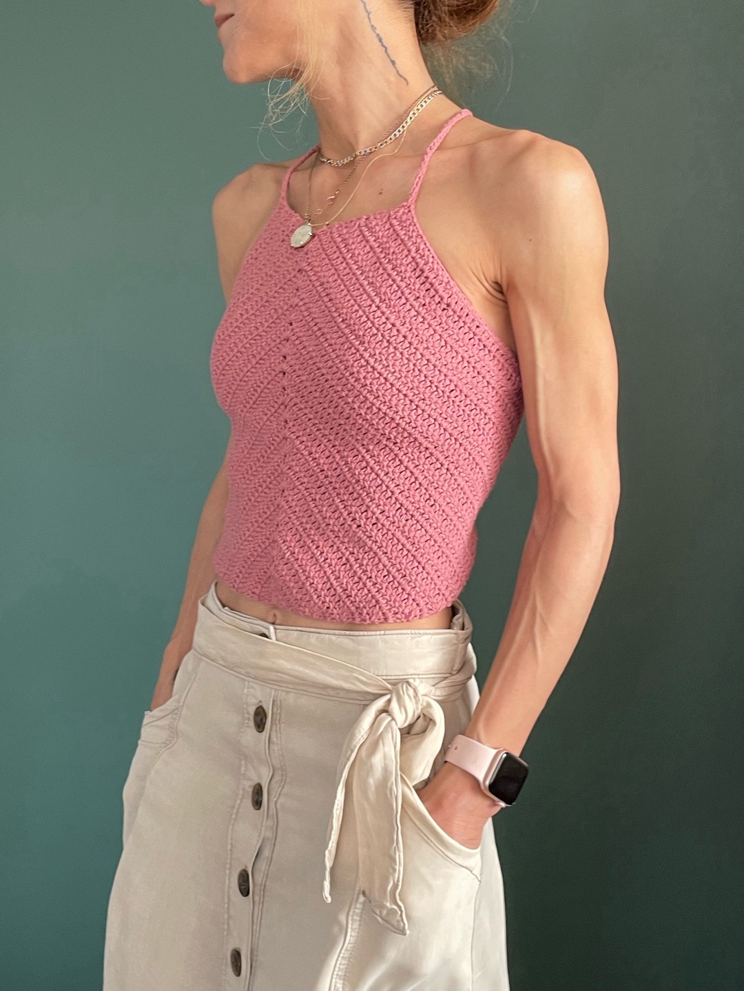 Hela Halter Yaka Crop Pembe