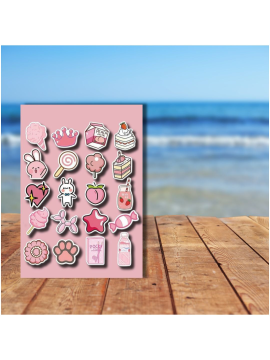 20 Adet Pink Temalı Sticker  Pembe