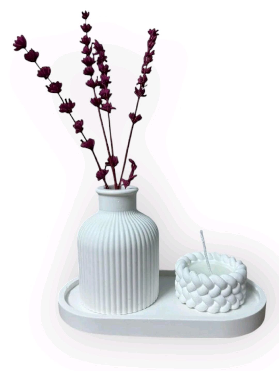 cizgili-vazo-orgulu-mum-ve-oval-tepsi-dekoratif-set-beyaz
