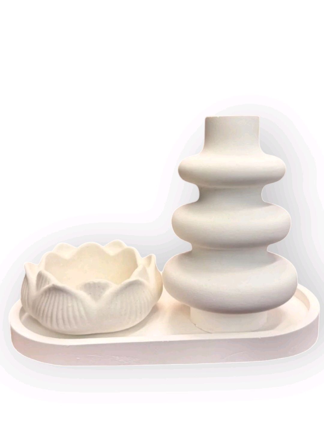 dalga-formlu-vazo-ve-lotus-mumluk-seti-beyaz