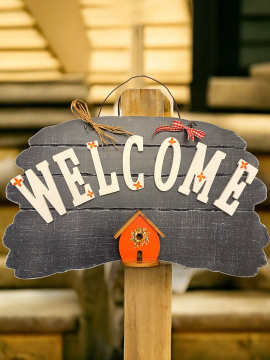  Ahşap Welcome Tabelası Kapı  Bahçe Dekoru  43x24 Cm Lacivert