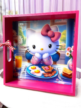 Ahşap Hello Kitty  Çocuk Tepsisi 20 X20 Cm