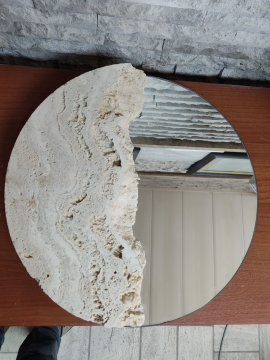 Traverten Dokulu Dekoratif Ayna Beyaz