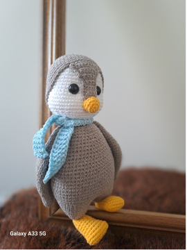 Penguen Amigurumi Oyuncak Uyku Arkadaşı Gri