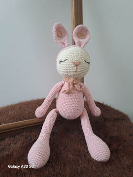 Tavşan Kız Oyuncak Amigurumi Uyku Arkadaşı Oyuncak Pembe