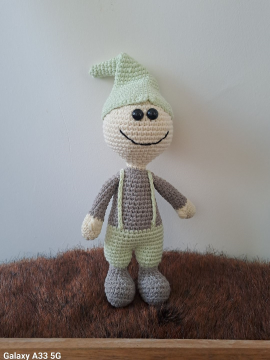 Şapkalı Cüce Amigurumi Oyuncak Uyku Arkadaşı Krem Rengi