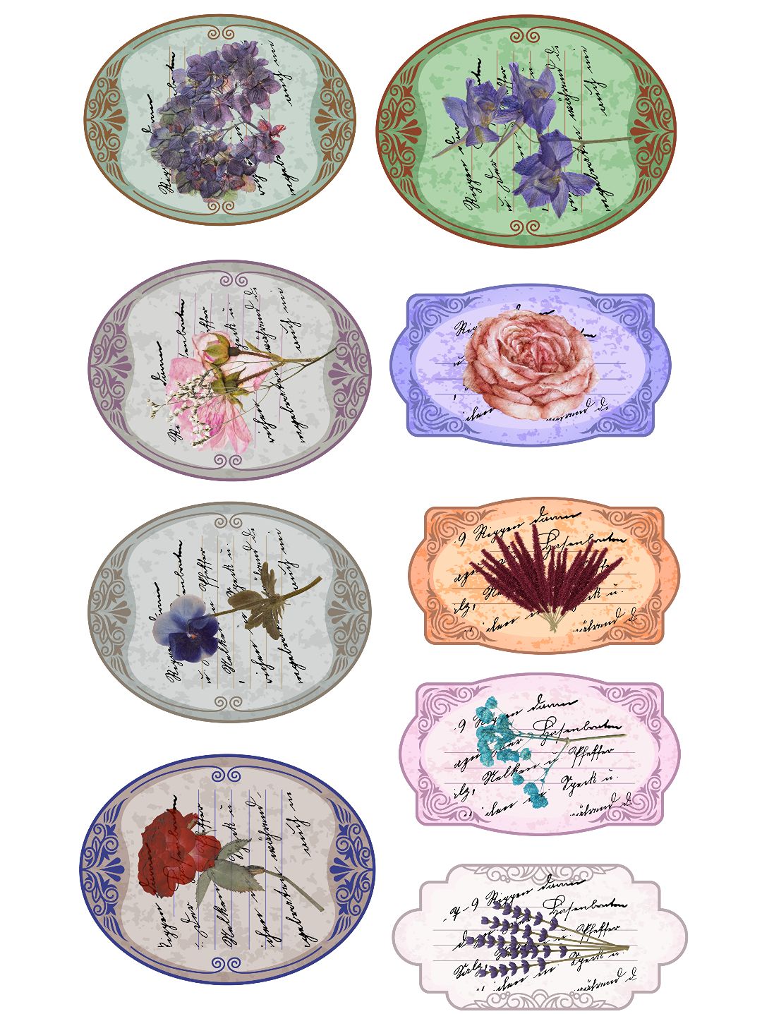 vintage-label-flower-sticker-journal-cikartma-scrapbook-cok-renkli