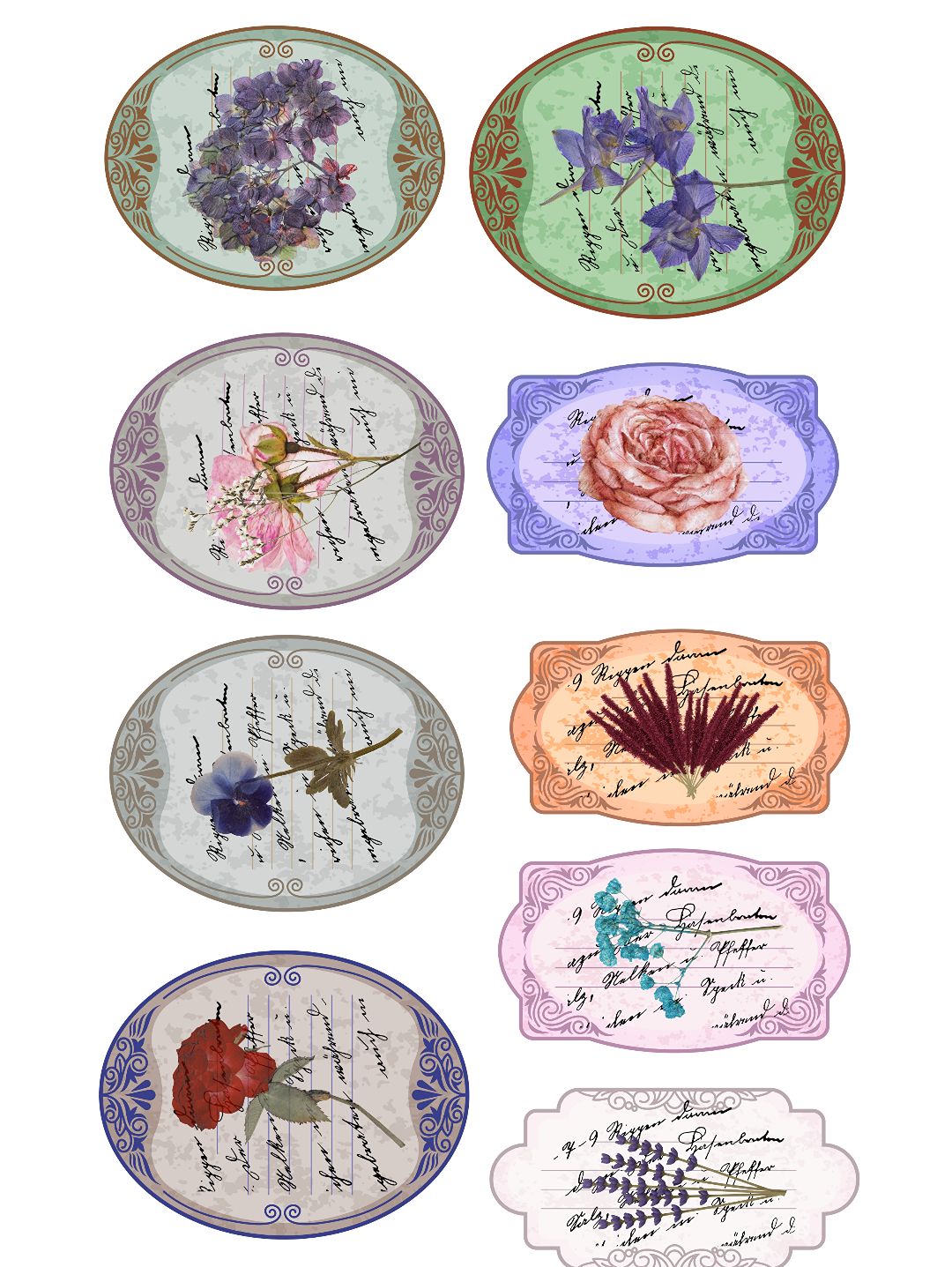 vintage-label-flower-sticker-journal-cikartma-scrapbook-cok-renkli