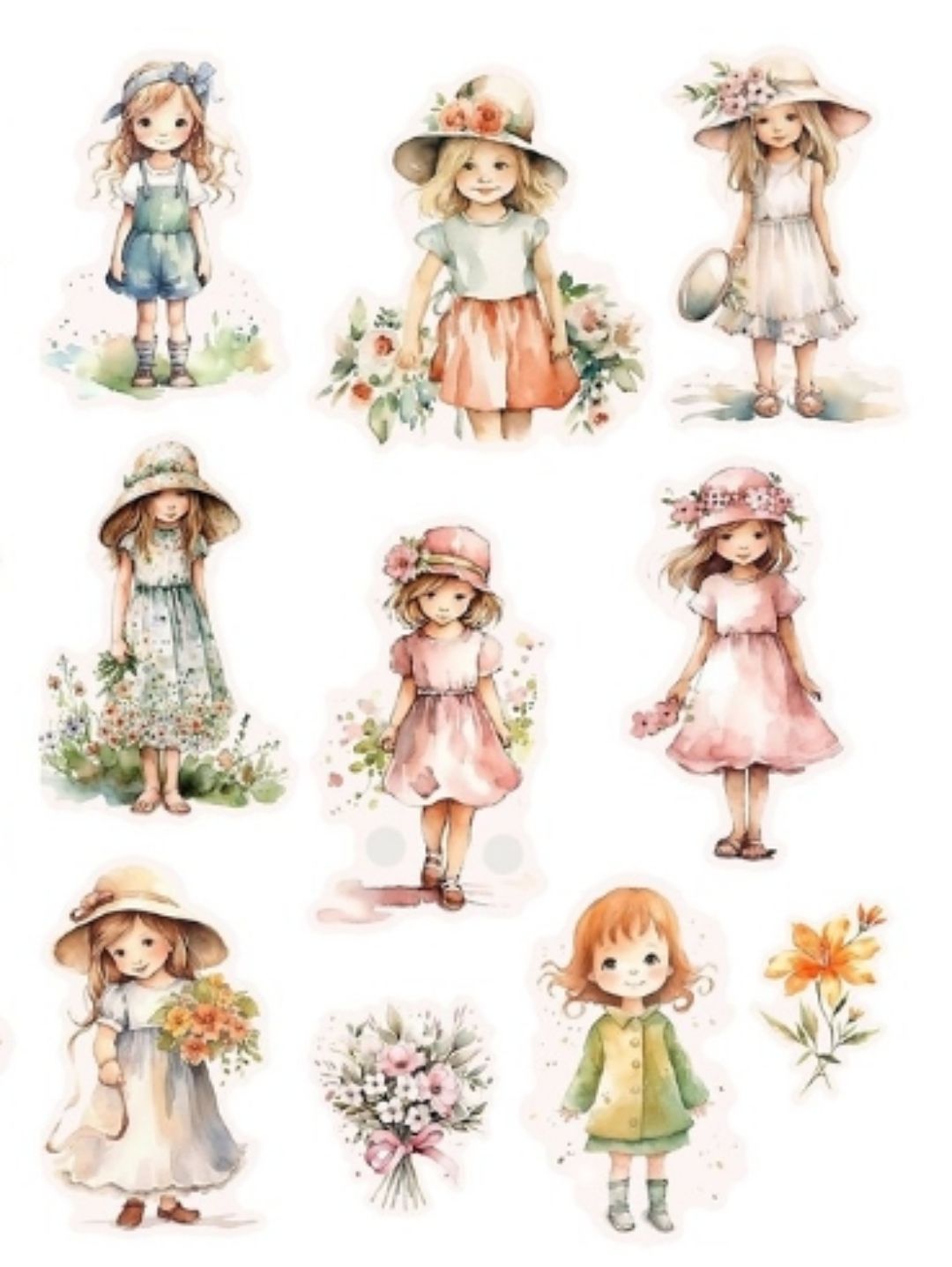 cute-girl-flower-sticker-journal-cikartma-scrapbook-cok-renkli
