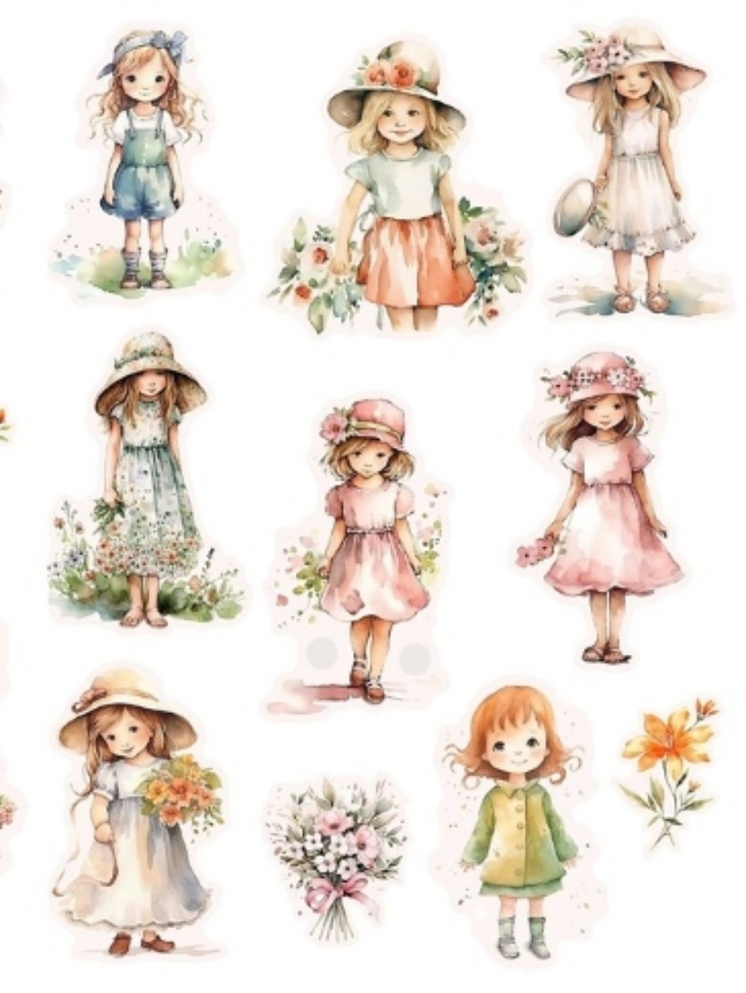 cute-girl-flower-sticker-journal-cikartma-scrapbook-cok-renkli
