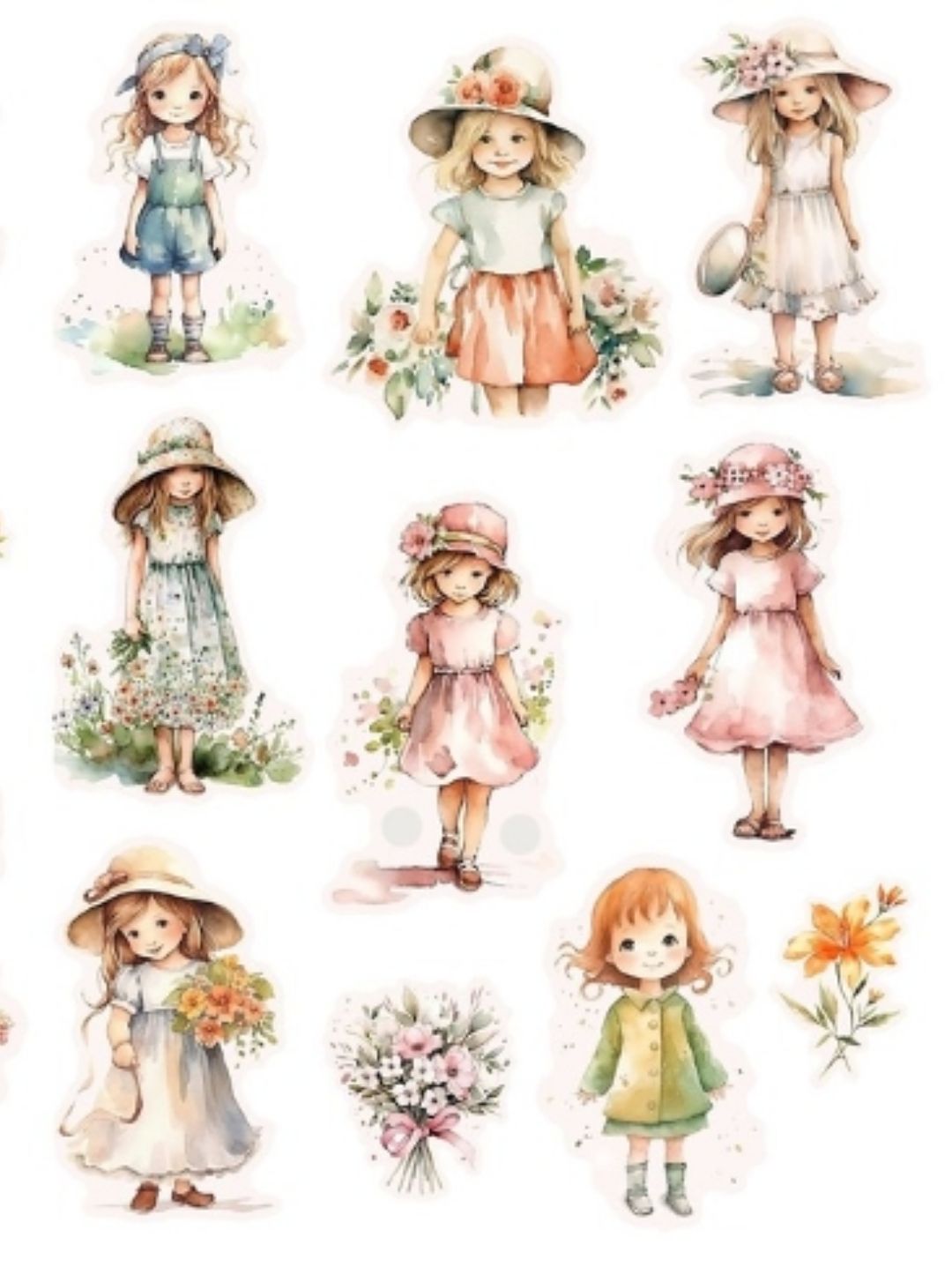 cute-girl-flower-sticker-journal-cikartma-scrapbook-cok-renkli