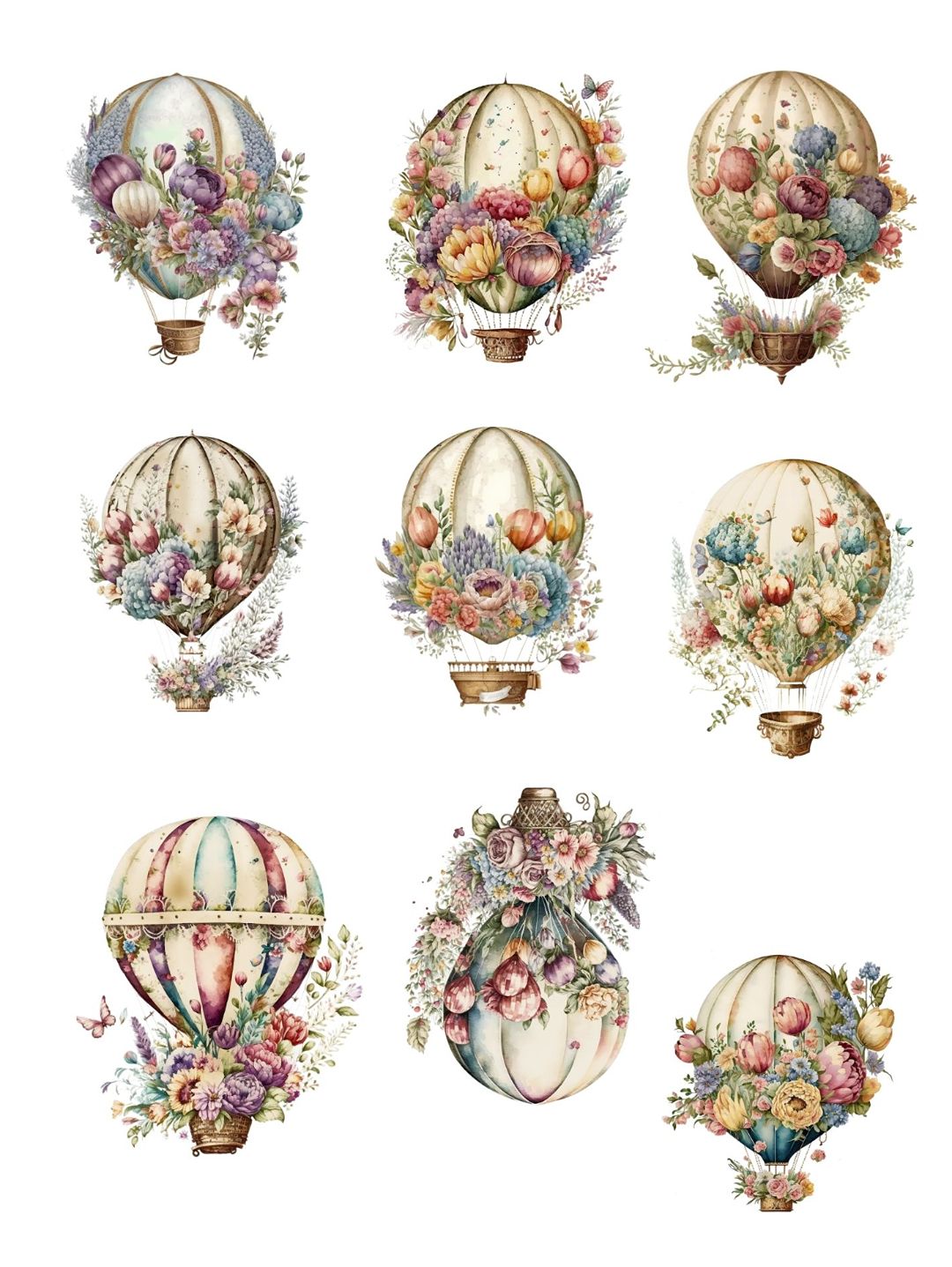 hot-air-ballon-sticker-journal-cikartma-scrapbook-cok-renkli