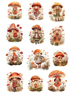 Mushroom Anime Girl Sticker Çıkartma Journal Kolaj  Kırmızı