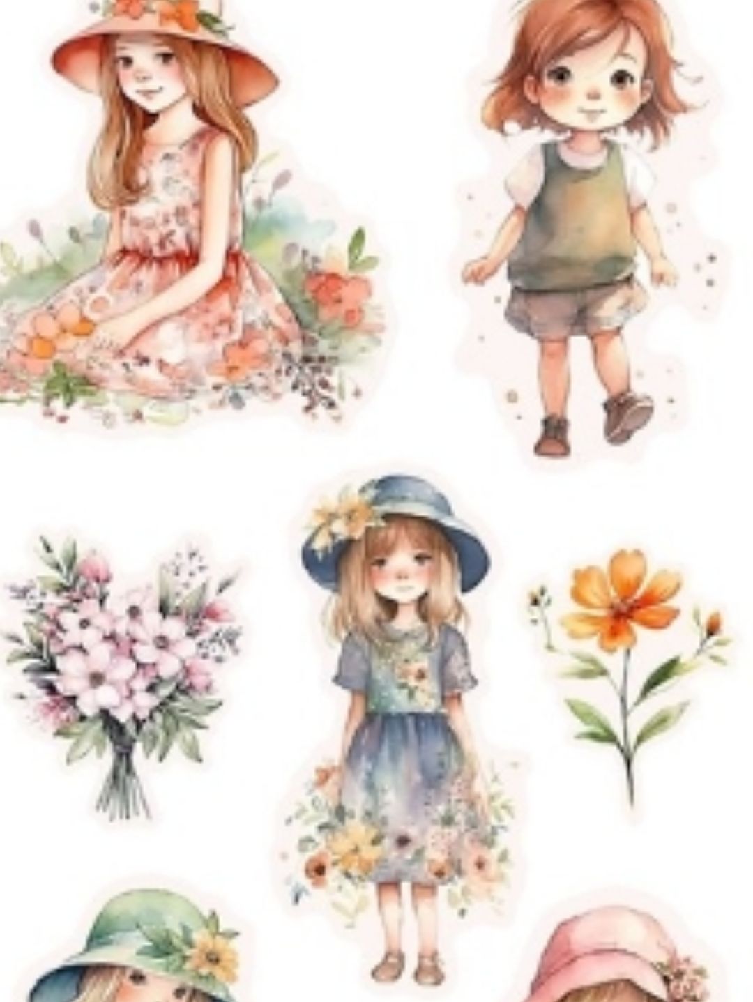 cute-girl-flower-b-sticker-journal-cikartma-scrapbook-cok-renkli