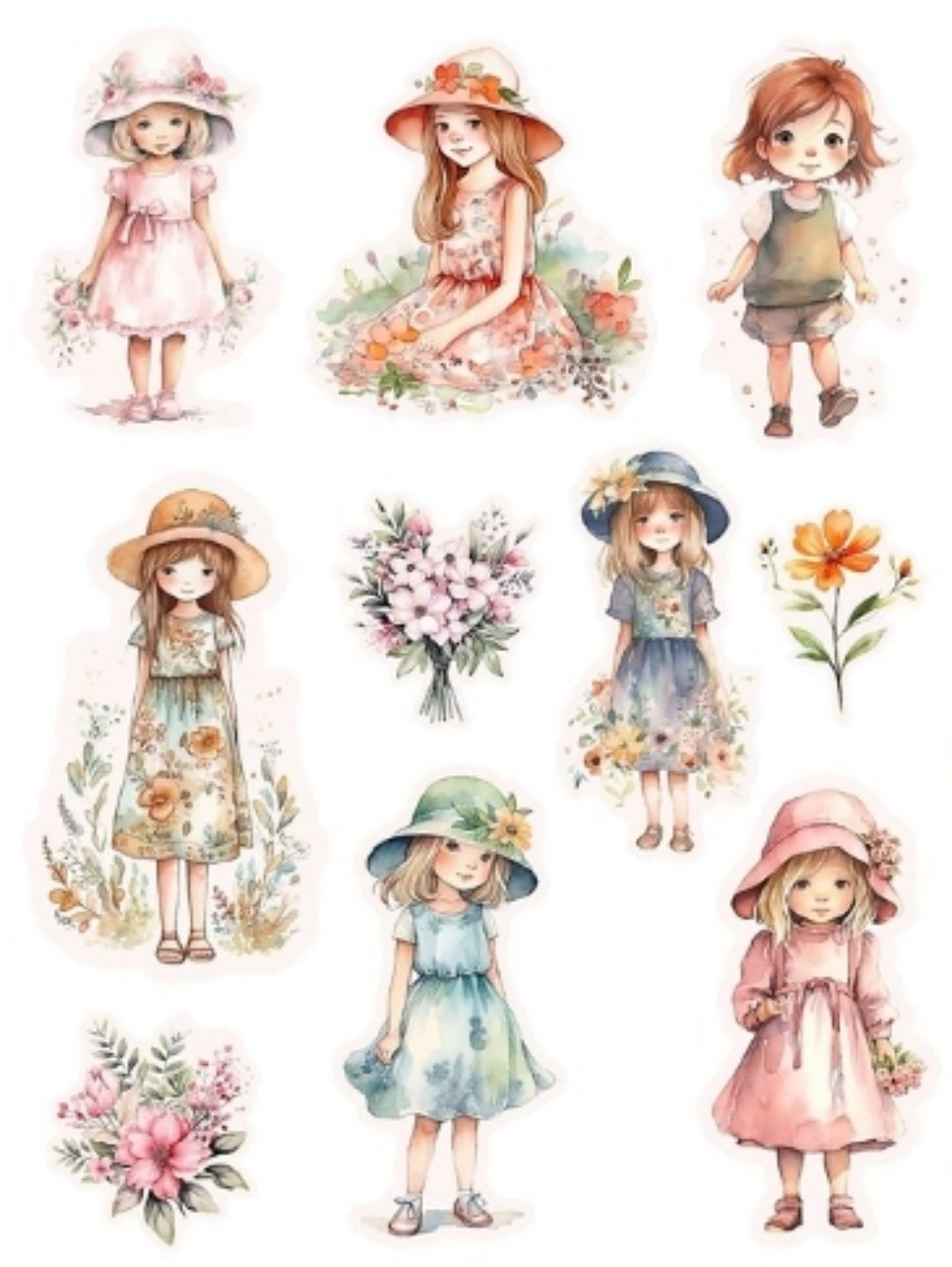 cute-girl-flower-b-sticker-journal-cikartma-scrapbook-cok-renkli