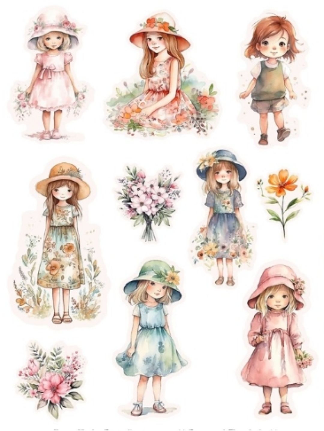 cute-girl-flower-b-sticker-journal-cikartma-scrapbook-cok-renkli
