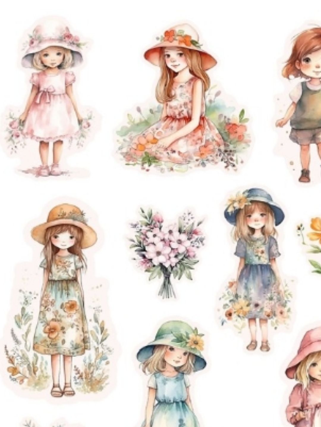 cute-girl-flower-b-sticker-journal-cikartma-scrapbook-cok-renkli