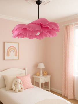 İtalyan Krapon Kagıdından Avize Pembe Asagı Kıvrımlı