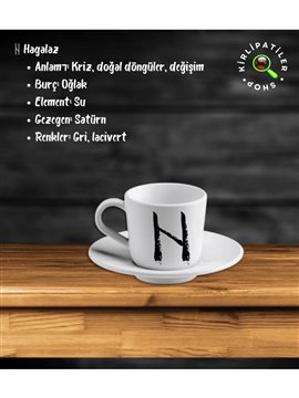  Hagalaz Porselen Fincan Üzeri Rune Sembol Baskılı Beyaz