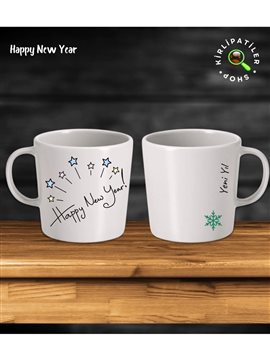 Taş Kupa Fincan Üzeri Yeni Yıl Noel Baskılı Kirlipatiler Siyah