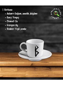 Berkano Porselen Fincan Üzeri Rune Sembol Baskılı Beyaz