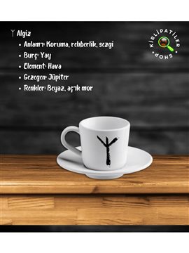 Algiz Porselen Fincan Üzeri Rune Sembol Baskılı Beyaz