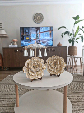 2'li Takım Dev Gül Obje  Bej