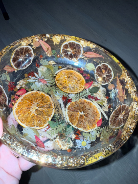 Gerçek Portakal Ve Limon Dilimleriyle Yapılmış  Şık Epoksi Kase  