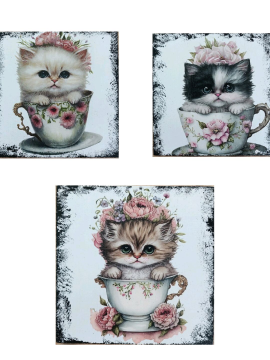 3 Lü Kedi Duvar Pano Çok Renkli