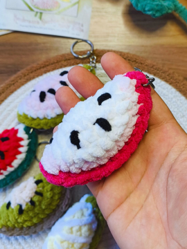 Peluş Meyve Dilimi Anahtarlık Çanta Süsü Adet Koyu Pembe