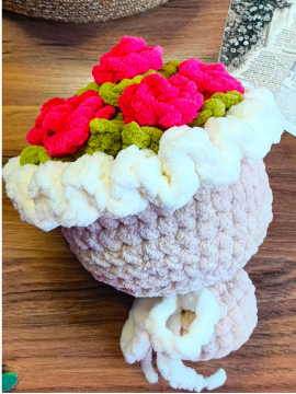 Amigurumi Kadife Gül Buketi  Koyu Pembe