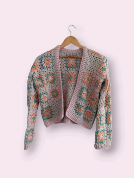 El Örgüsü Pastel Tonlarda Motif Hırka Pastel Pembe