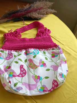 Pembe Örgü Askılı Kuşlu Çanta Fuşya